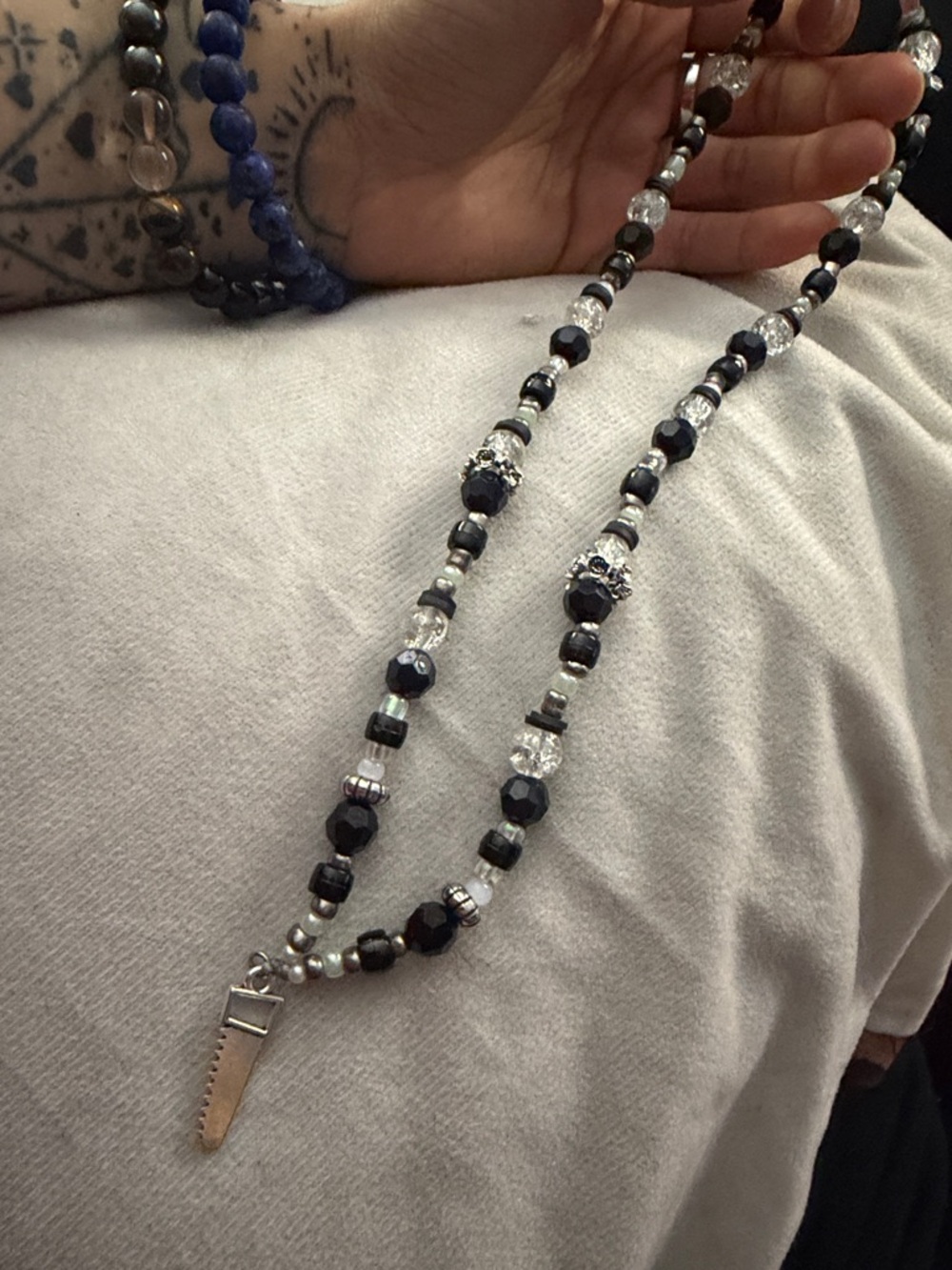 Black and Silver Chainsaw Beaded Necklace - The Saw